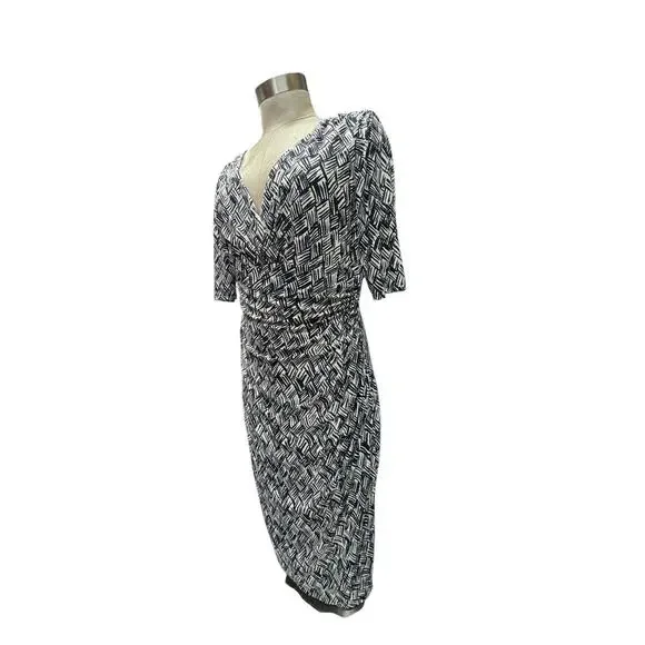 Lauren Ralph Lauren Dress Women's 10 Black Cream V Neck Cinched Waist Old Money - Picture 4 of 13